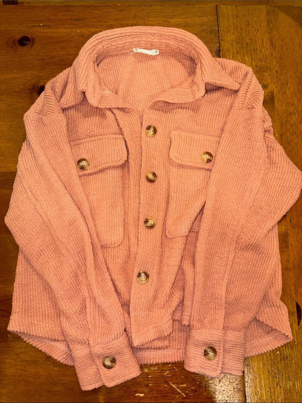Love Riche Plush Button-Down Shacket in Dusty Pink